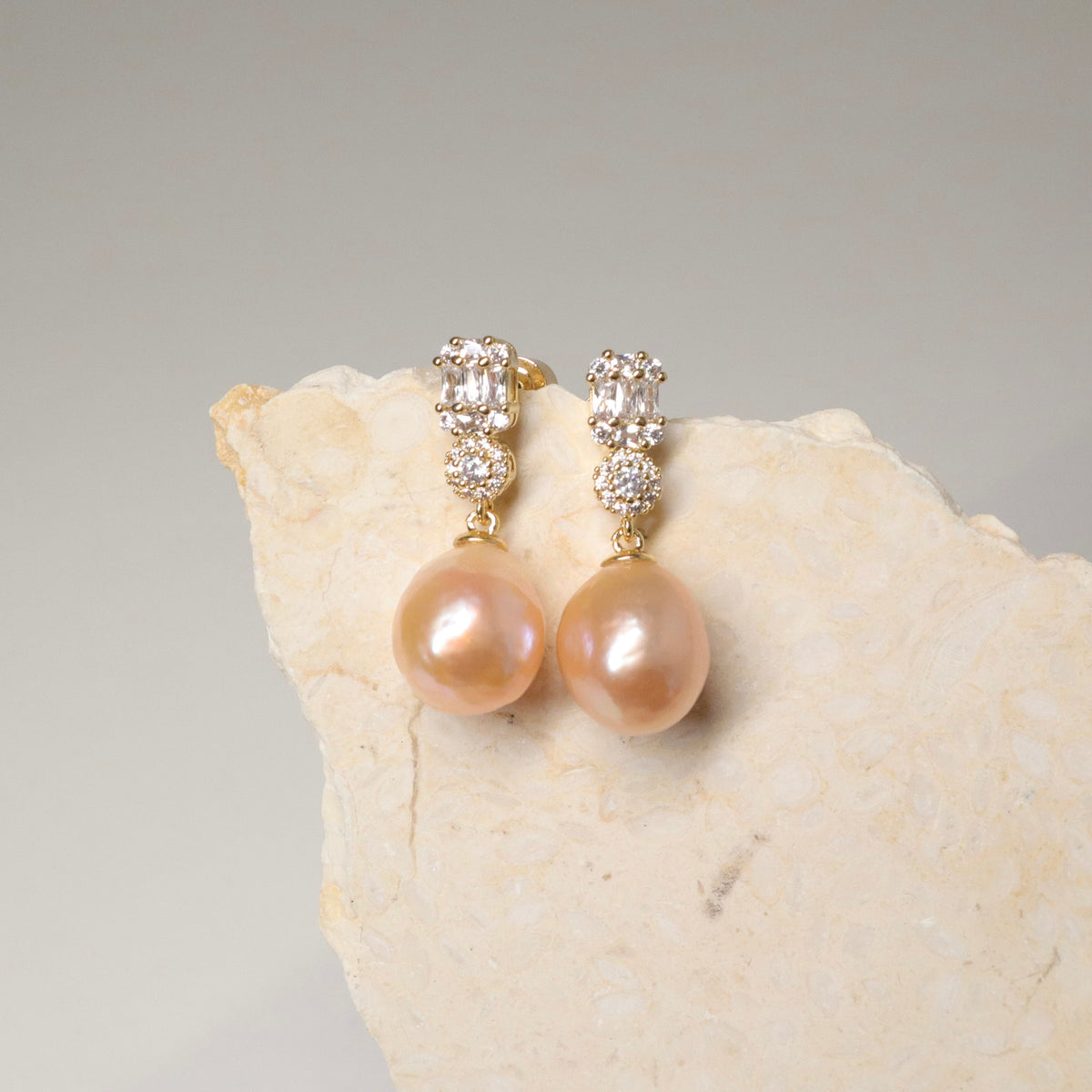 Golden Glow Baroque Pearl Earrings by NINEMOO – alternate view