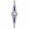 Grey pearl and blue stone brooch front view on white