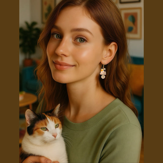 Ceramics Happy Cat Earrings by NINEMOO – detail view
