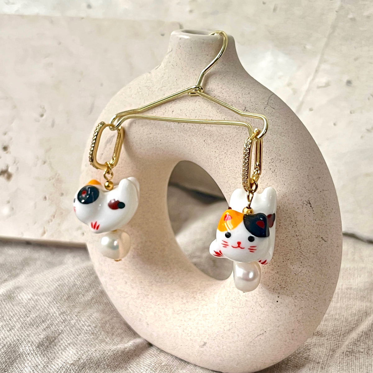 Ceramics Happy Cat Earrings by NINEMOO – alternate view