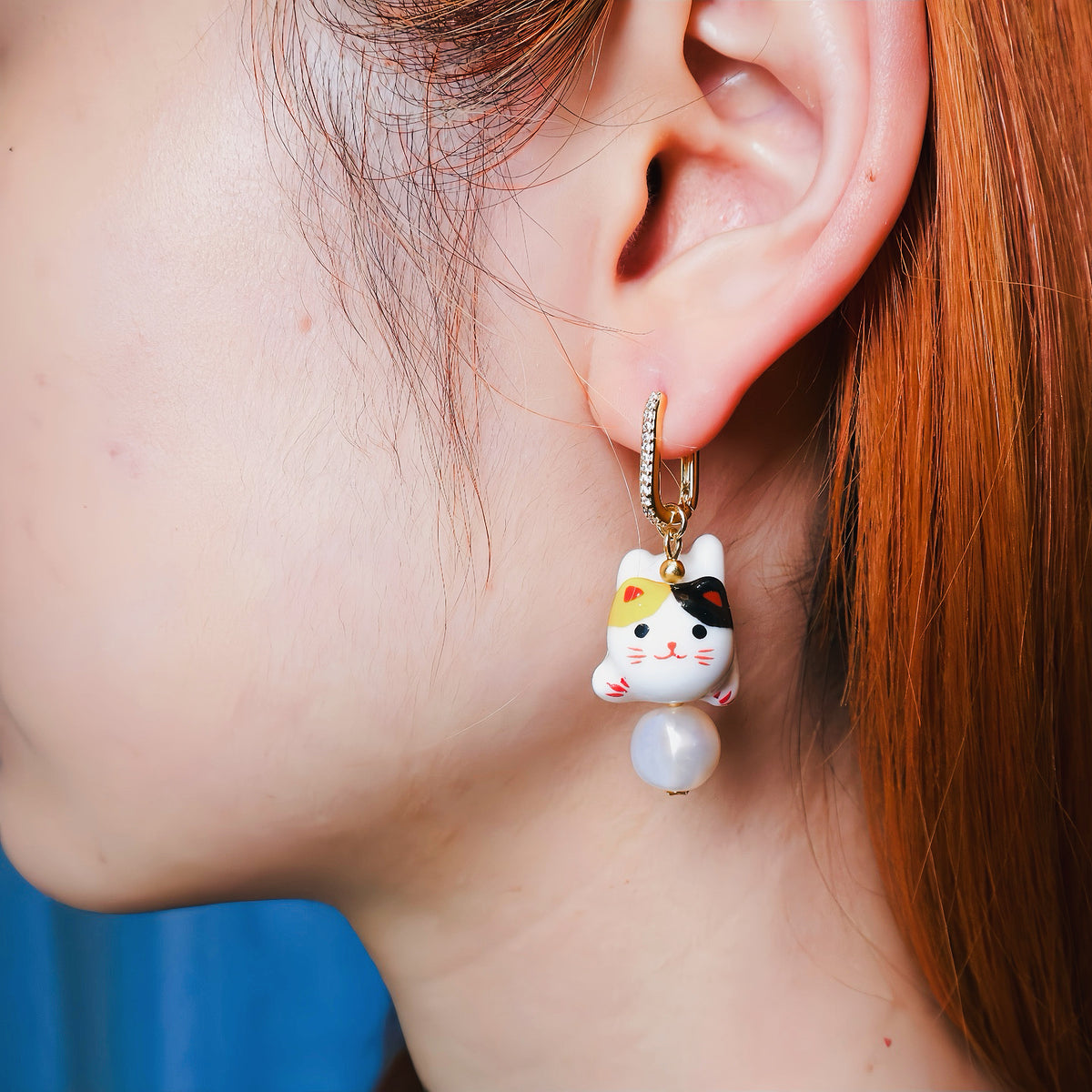 Ceramics Happy Cat Earrings by NINEMOO – product view 4