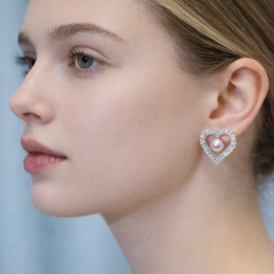 Pearl Heart Glow Earrings by NINEMOO – detail view