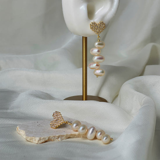 Heartfelt Pearl String Earrings by NINEMOO – detail view