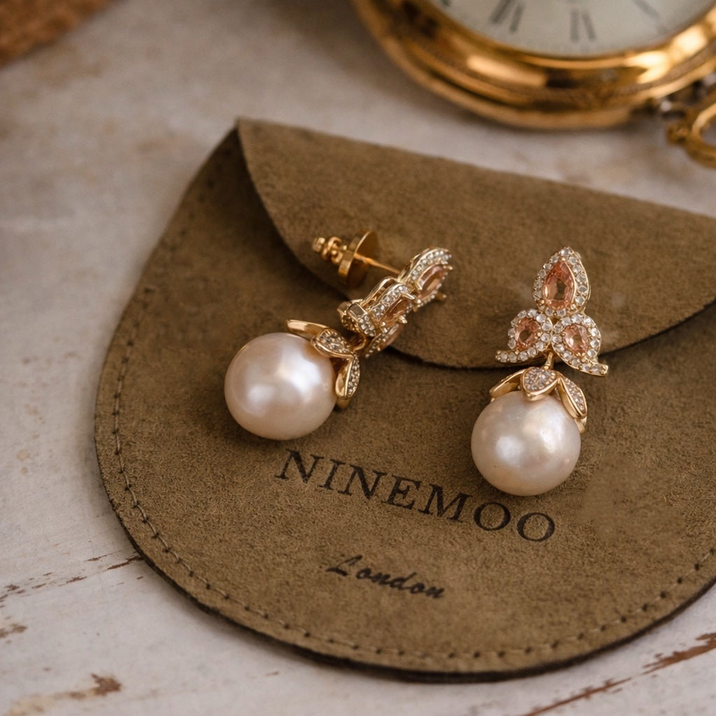 Iris Pearl Drop Earrings by NINEMOO – alternate view