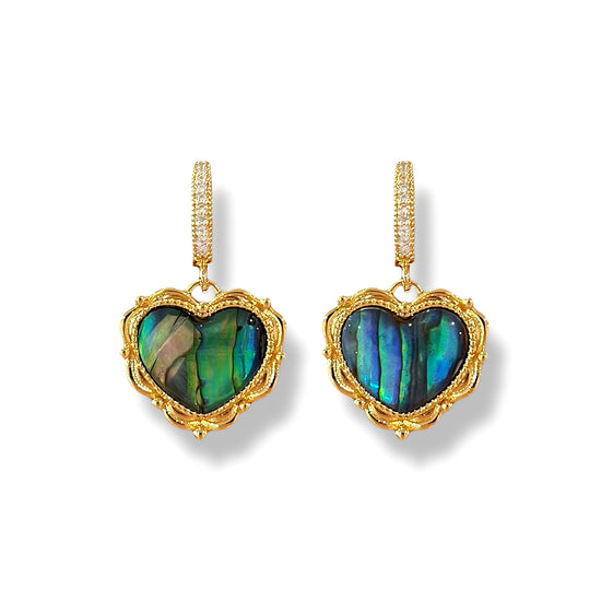 Ivory Heart Zircon Earrings by NINEMOO – detail view