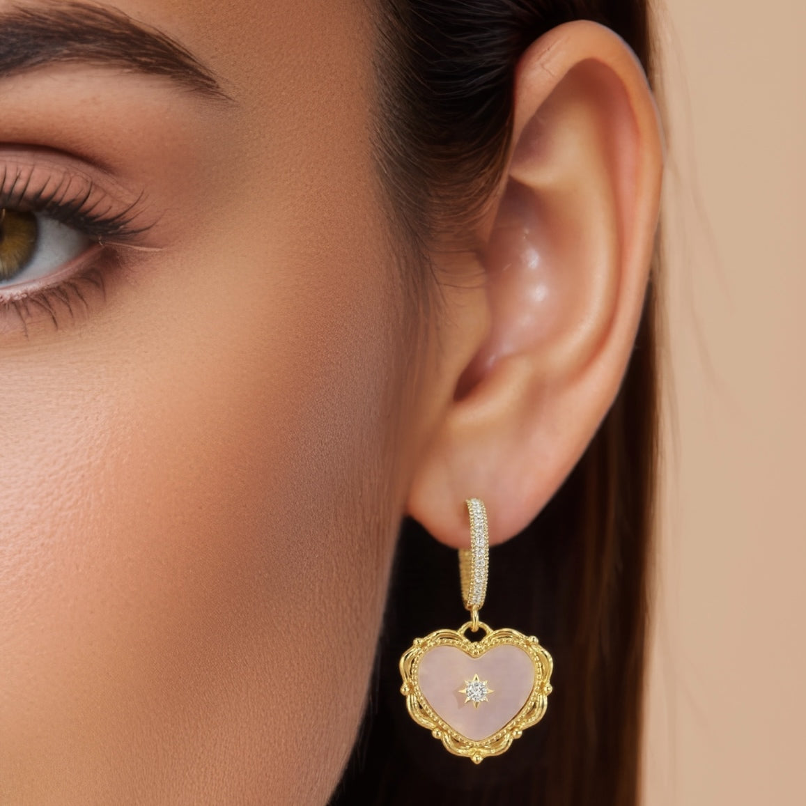 Ivory Heart Zircon Earrings by NINEMOO – product view 4