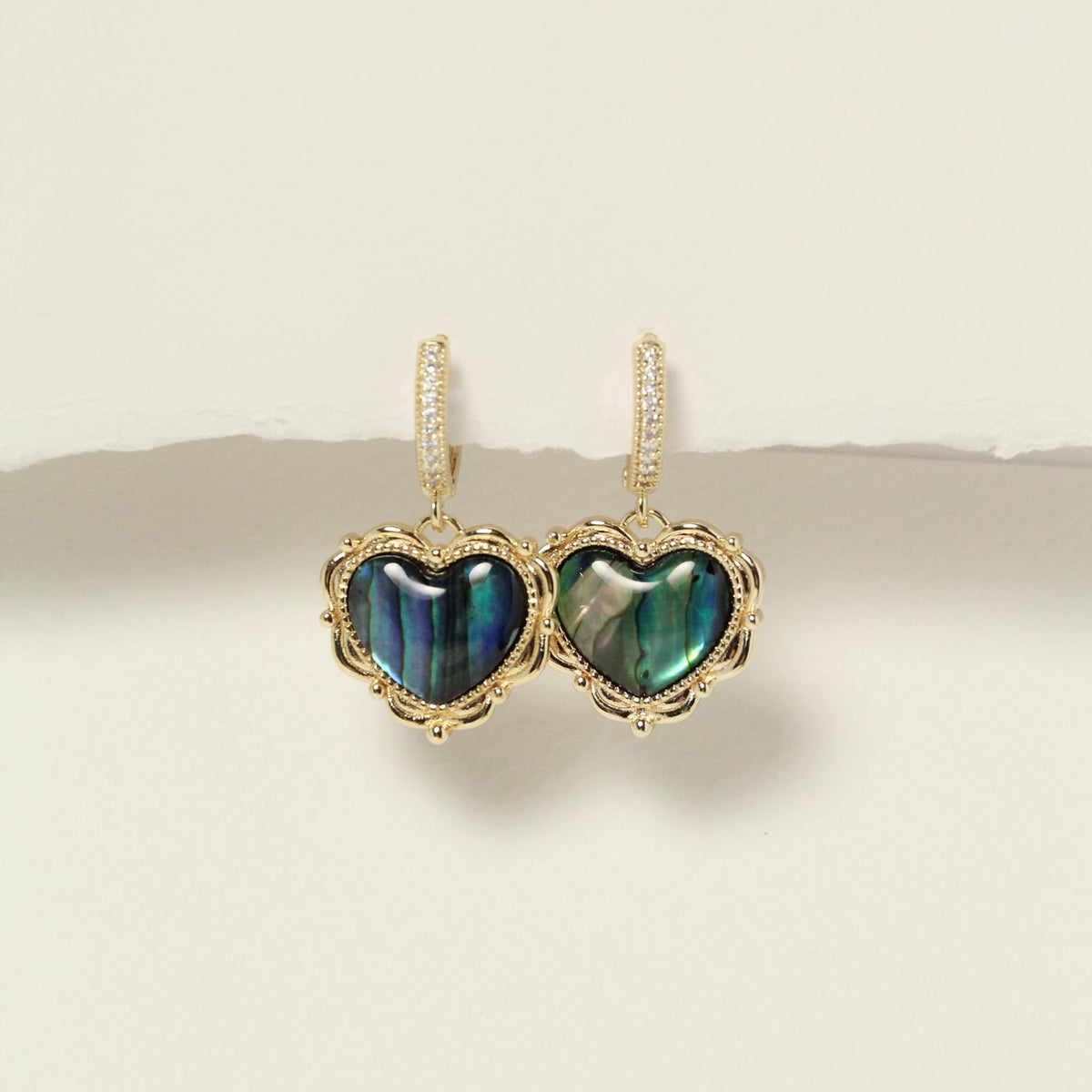 Ivory Heart Zircon Earrings by NINEMOO – product view 5