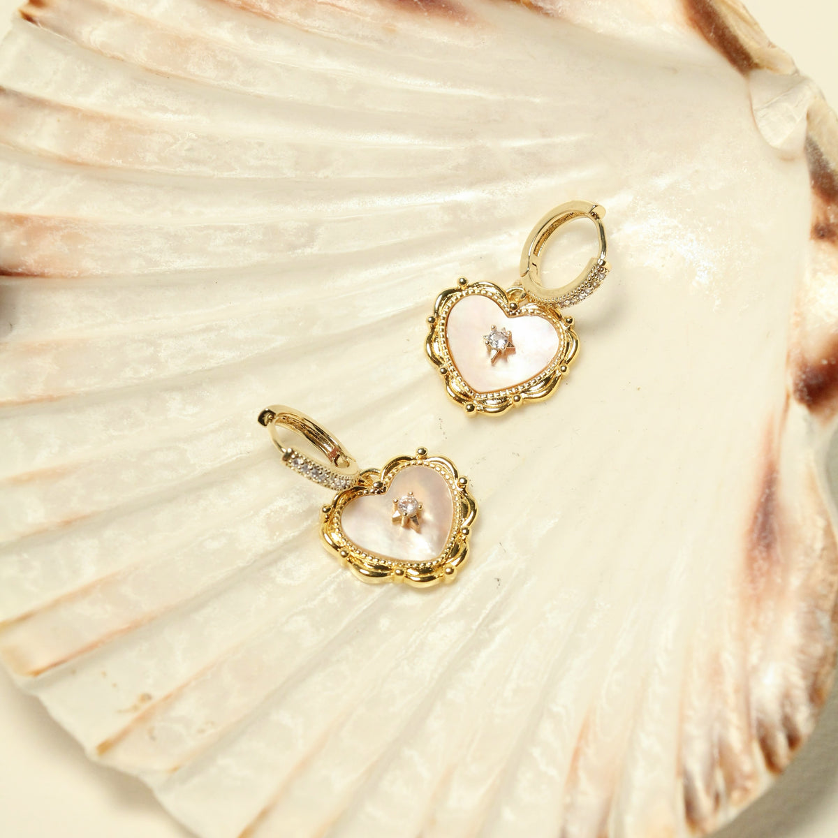 Ivory Heart Zircon Earrings by NINEMOO – product view 9