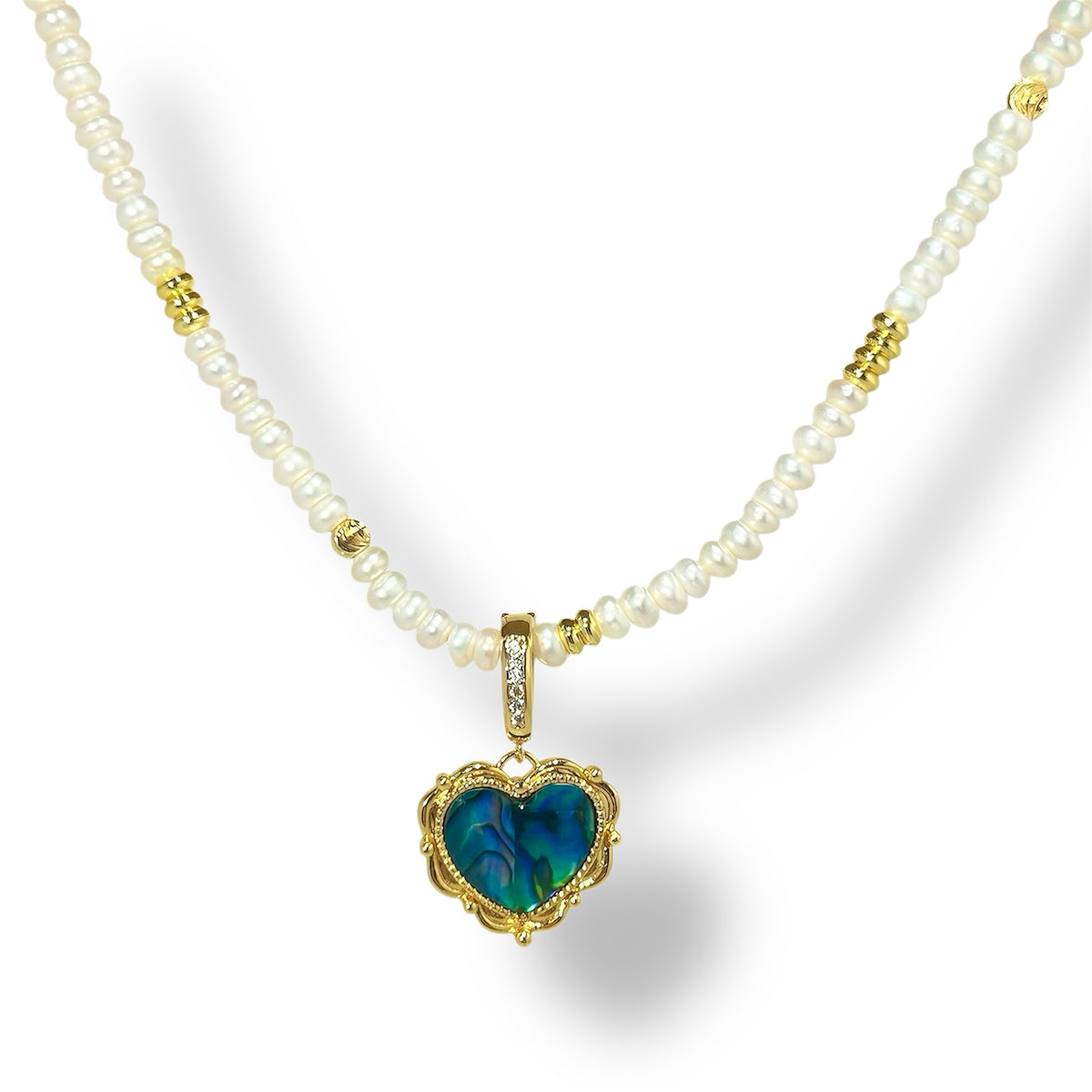 Ivory Heart Zircon Pearl Necklace by NINEMOO – product image