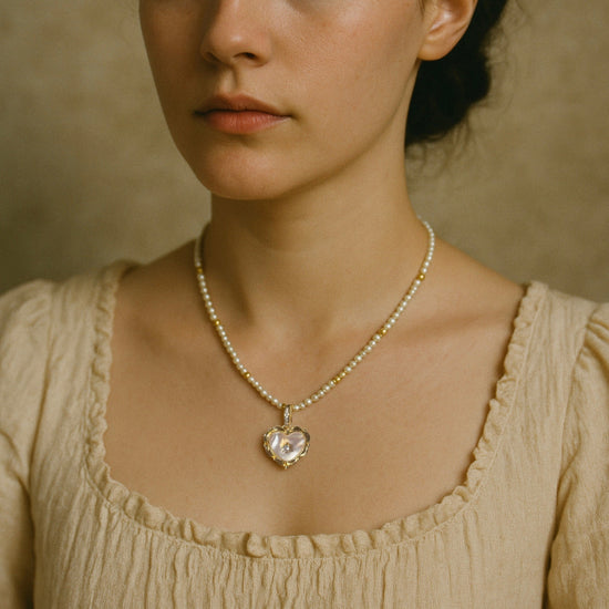 Ivory Heart Zircon Pearl Necklace by NINEMOO – alternate view