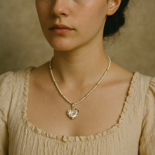 Ivory Heart Zircon Pearl Necklace by NINEMOO – alternate view