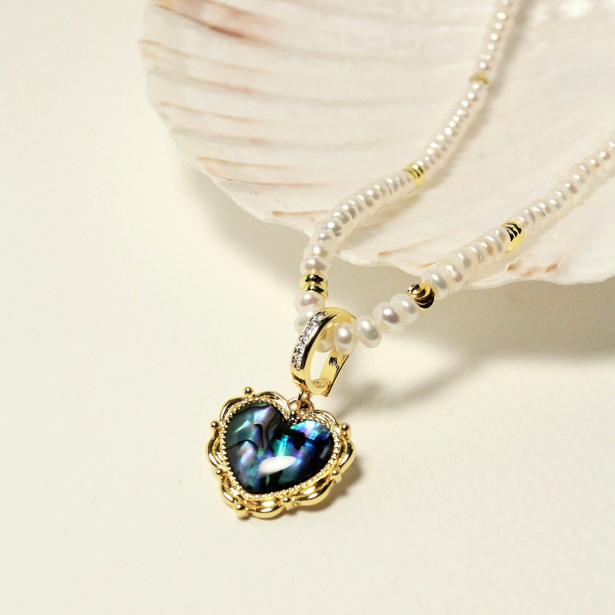 Ivory Heart Zircon Pearl Necklace by NINEMOO – product view 4