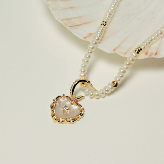 Ivory Heart Zircon Pearl Necklace by NINEMOO – product view 6