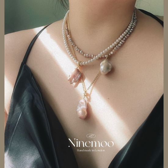 Gold Flecked Baroque Pearl Pendant Necklace by NINEMOO – product view 4
