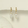Large Pastel Baroque Pearl Golden Hoop Earrings by NINEMOO – detail view