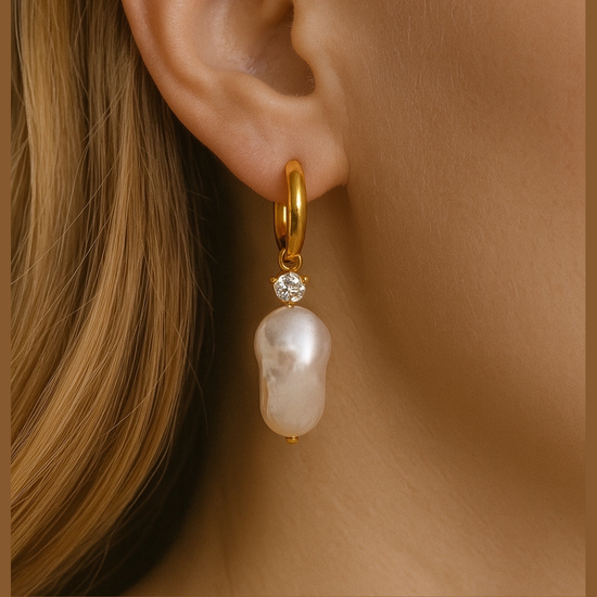 Large Pastel Baroque Pearl Golden Hoop Earrings by NINEMOO – alternate view