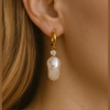 Large Pastel Baroque Pearl Golden Hoop Earrings by NINEMOO – alternate view