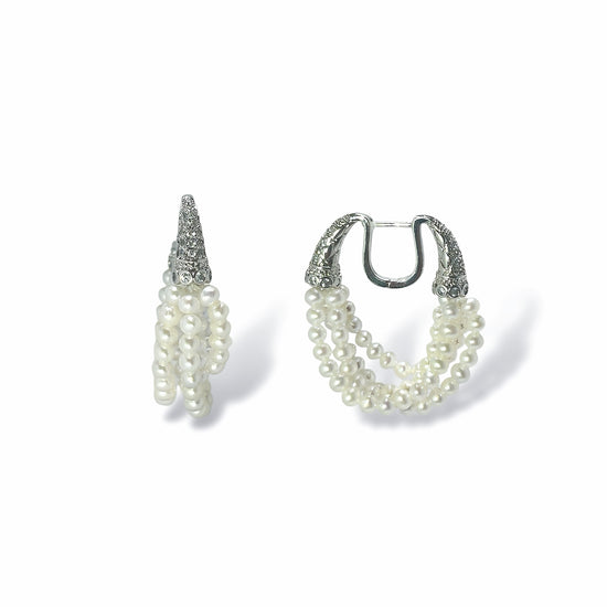 Layered Pearl Silver Horn Hoop Earrings by NINEMOO – product image
