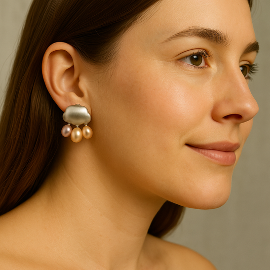 London Drizzle Pearl Earrings by NINEMOO – detail view