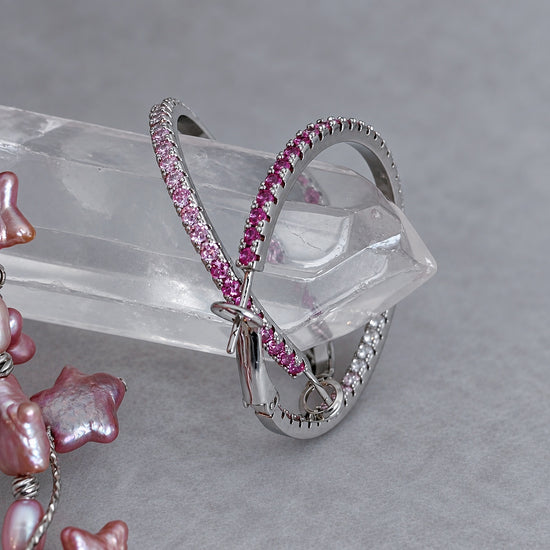 Lueur Rosée Gradient Crystal Hoop Earrings – Silver by NINEMOO – alternate view