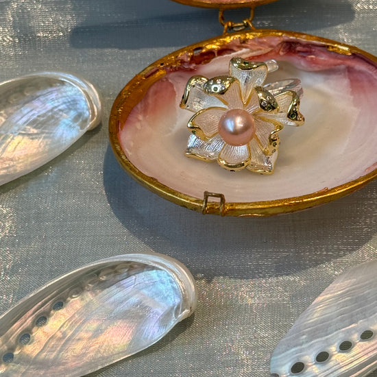Magnolia Blossom Pink Pearl Silver Ring by NINEMOO – alternate view