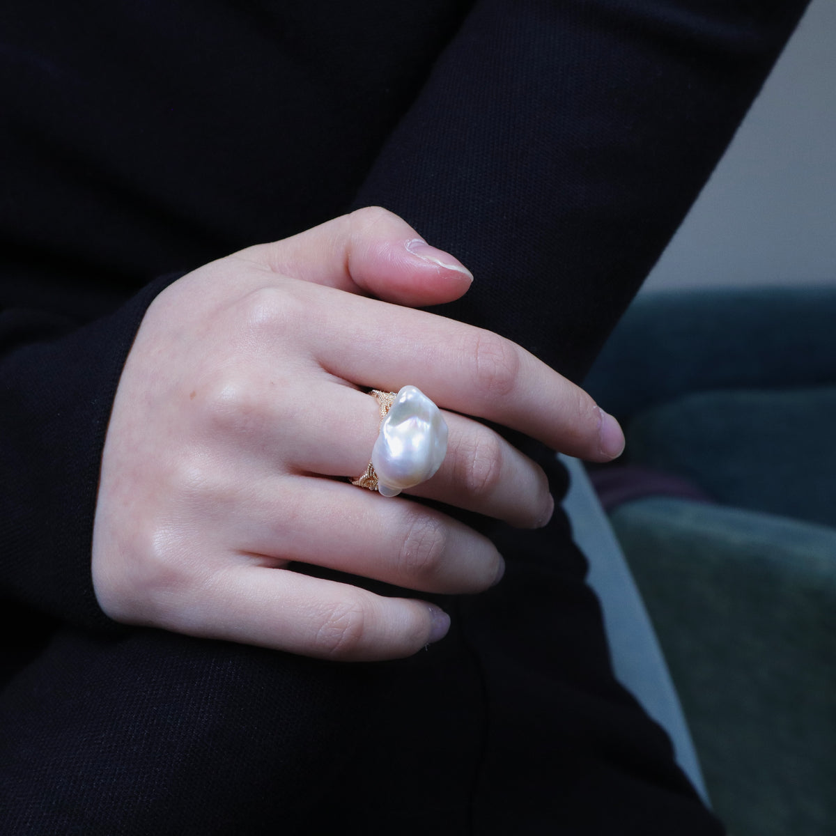 Mermaid Tail Baroque Pearl Ring by NINEMOO – product view 6