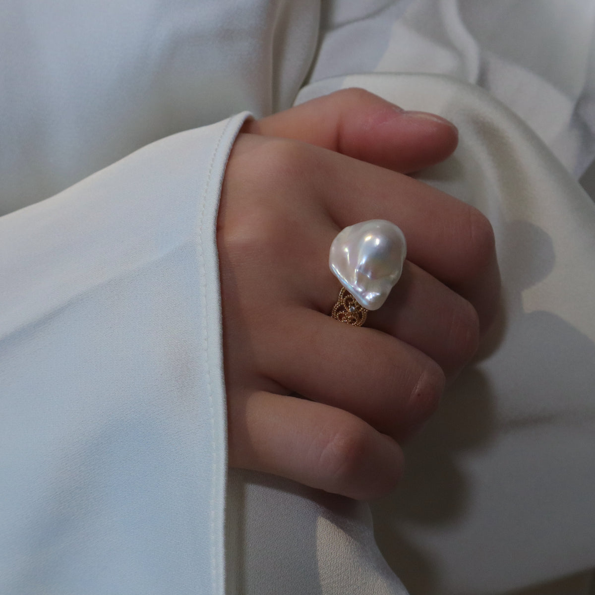 Mermaid Tail Baroque Pearl Ring by NINEMOO – product view 8