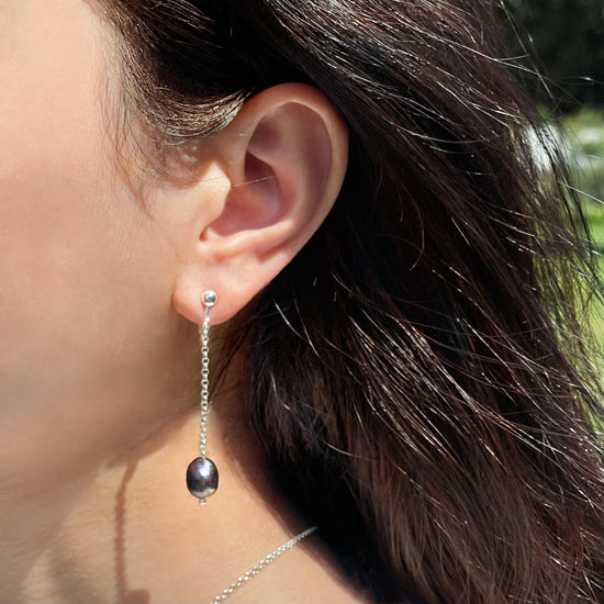 Midnight Baroque Pearl Clip Earrings by NINEMOO – detail view