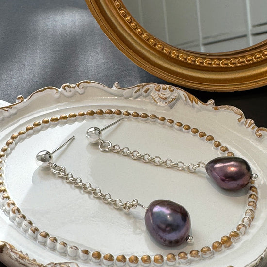 Midnight Baroque Pearl Silver Earrings by NINEMOO – alternate view