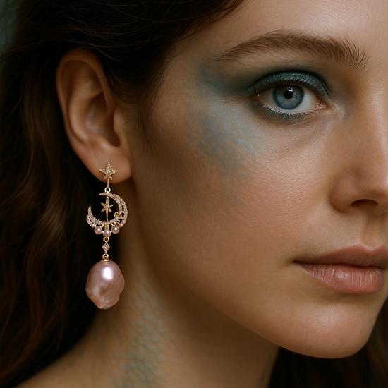 Moonlit Bloom Baroque Pearl Earrings by NINEMOO – detail view