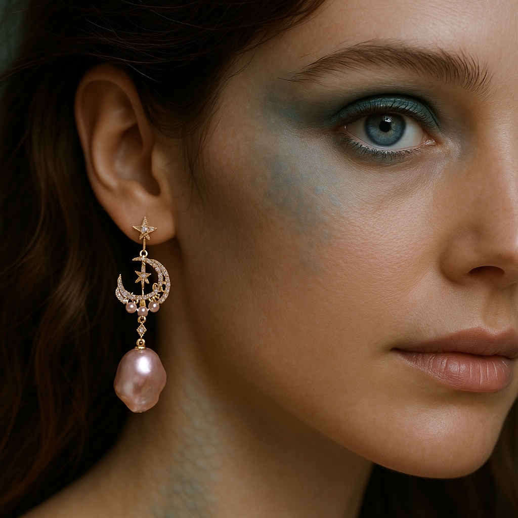 Moonlit Bloom Baroque Pearl Earrings by NINEMOO – detail view
