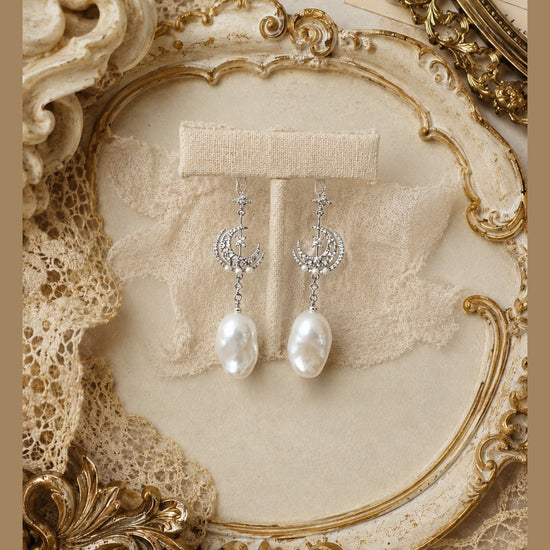 Moonlit Bloom Baroque Pearl Earrings – Silver by NINEMOO – alternate view