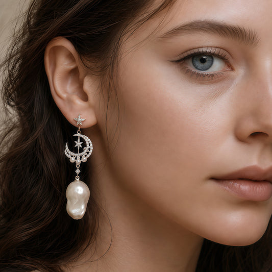 Moonlit Bloom Baroque Pearl Earrings – Silver by NINEMOO – product view 4