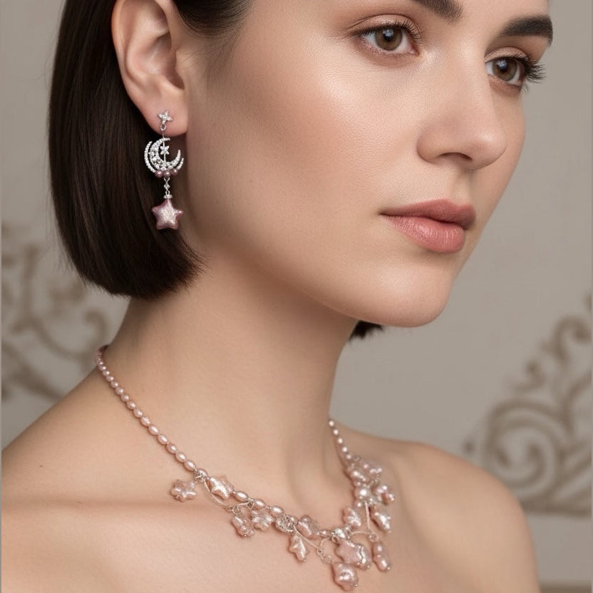 Moonlit Bloom Violet Star Pearl Earrings by NINEMOO – alternate view