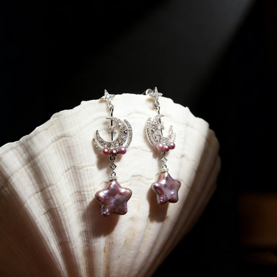 Moonlit Bloom Violet Star Pearl Earrings by NINEMOO – product view 4