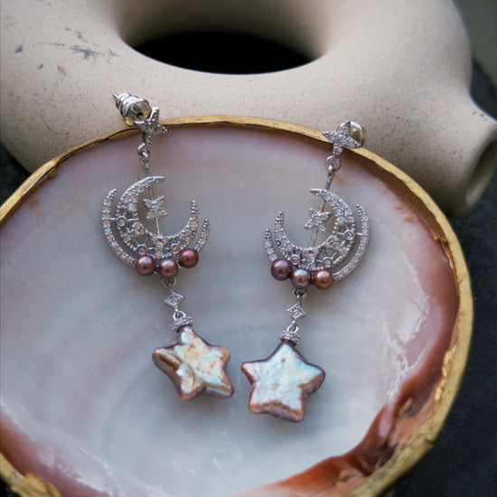 Moonlit Bloom Violet Star Pearl Earrings by NINEMOO – product view 6
