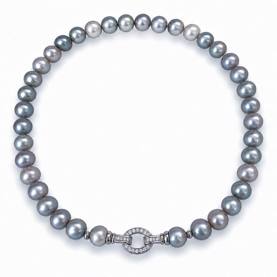 Nacre Gris grey saltwater pearl necklace with detachable circular clasp
