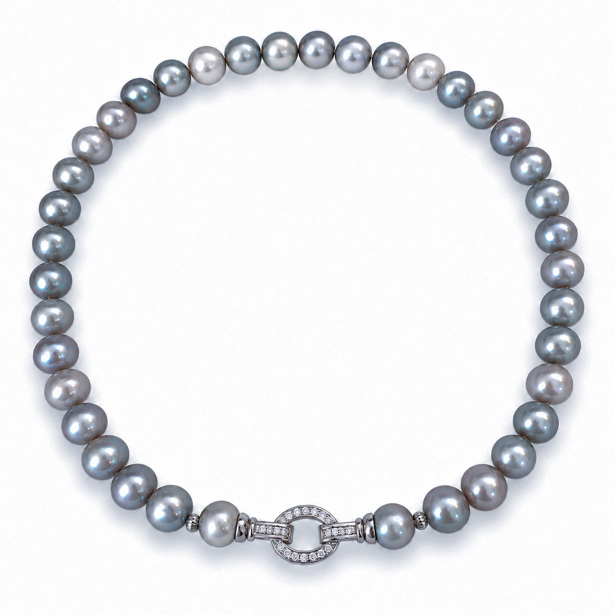 Nacre Gris grey saltwater pearl necklace with detachable circular clasp