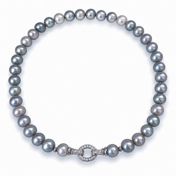 Nacre Gris grey saltwater pearl necklace with detachable circular clasp