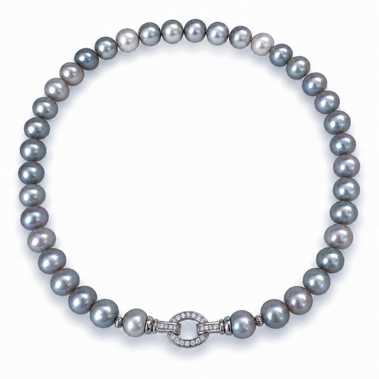 Nacre Gris grey saltwater pearl necklace with detachable circular clasp