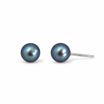 Nacre Noire pearl studs white background
