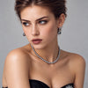 Nacre Noire pearl drop hoops starburst brooch model