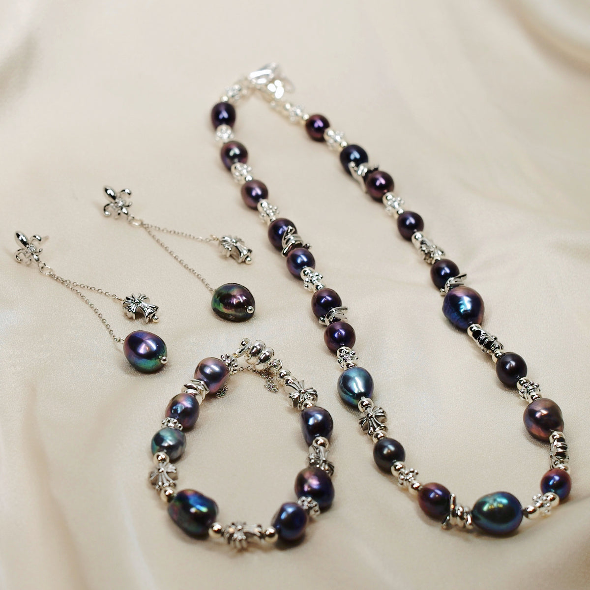 Natural Black Pearl Cross Jewellery Set by NINEMOO – product image