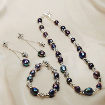 Natural Black Pearl Cross Jewellery Set by NINEMOO – product image