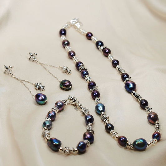 Natural Black Pearl Cross Jewellery Set by NINEMOO – product image