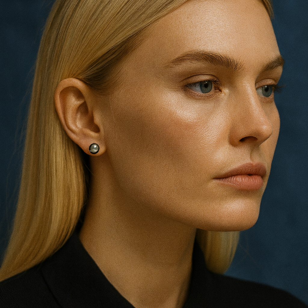 Noir Tide Pearl Studs Earrings by NINEMOO – detail view