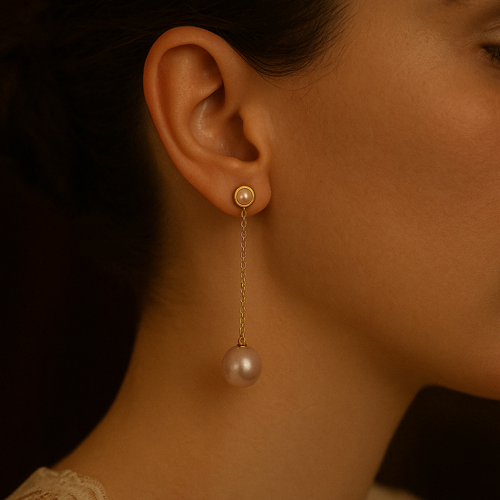 Opera Rose Pearl Earrings by NINEMOO – alternate view