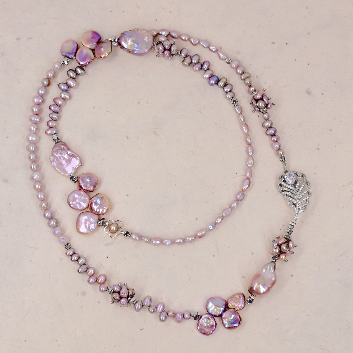 Opulent Rose Petal Pearl Cascade Necklace by NINEMOO – product image