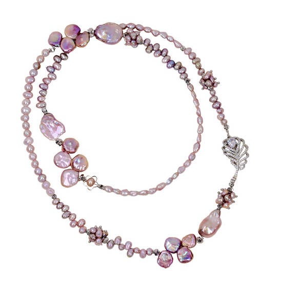 Opulent Rose Petal Pearl Cascade Necklace by NINEMOO – product view 4