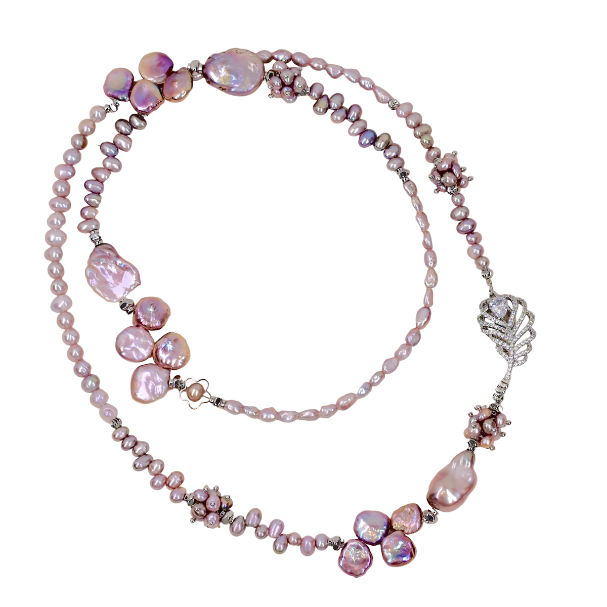 Opulent Rose Petal Pearl Cascade Necklace by NINEMOO – product view 4